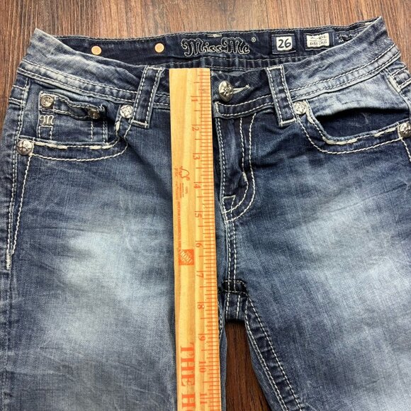 Miss Me Mid Rise Easy Crop Jeans Distressed Light Wash Angel Wings Size 26 - Picture 7 of 12